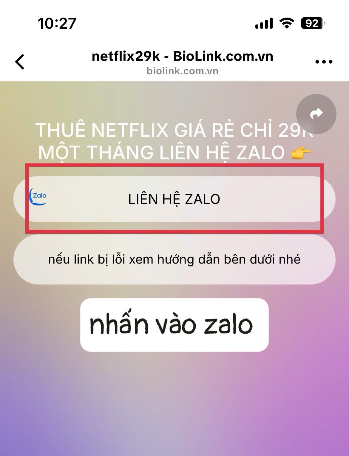 bấm vào zalo em